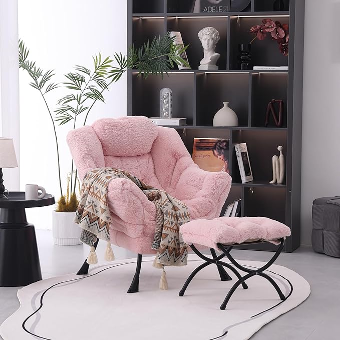 MBOOYOME Lazy Chair with Folding Ottoman, Modern Accent Lounge Armchair with