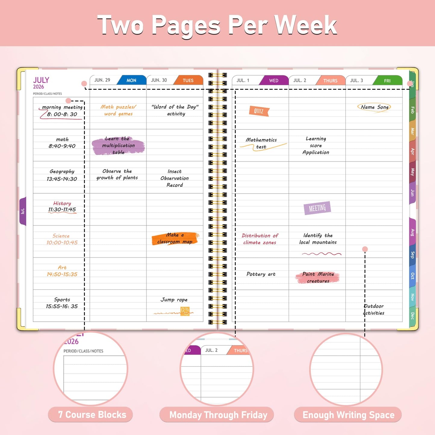 Teacher Planner 2026-2027, Jul 2026-Jun 2027 Academic Year, 8.5" x 11" Lesson Planner Book for Teacher Calendar, Spiral Bound Planners, Colorful Monthly Tabs, Planning Stickers, PinkCheckered
