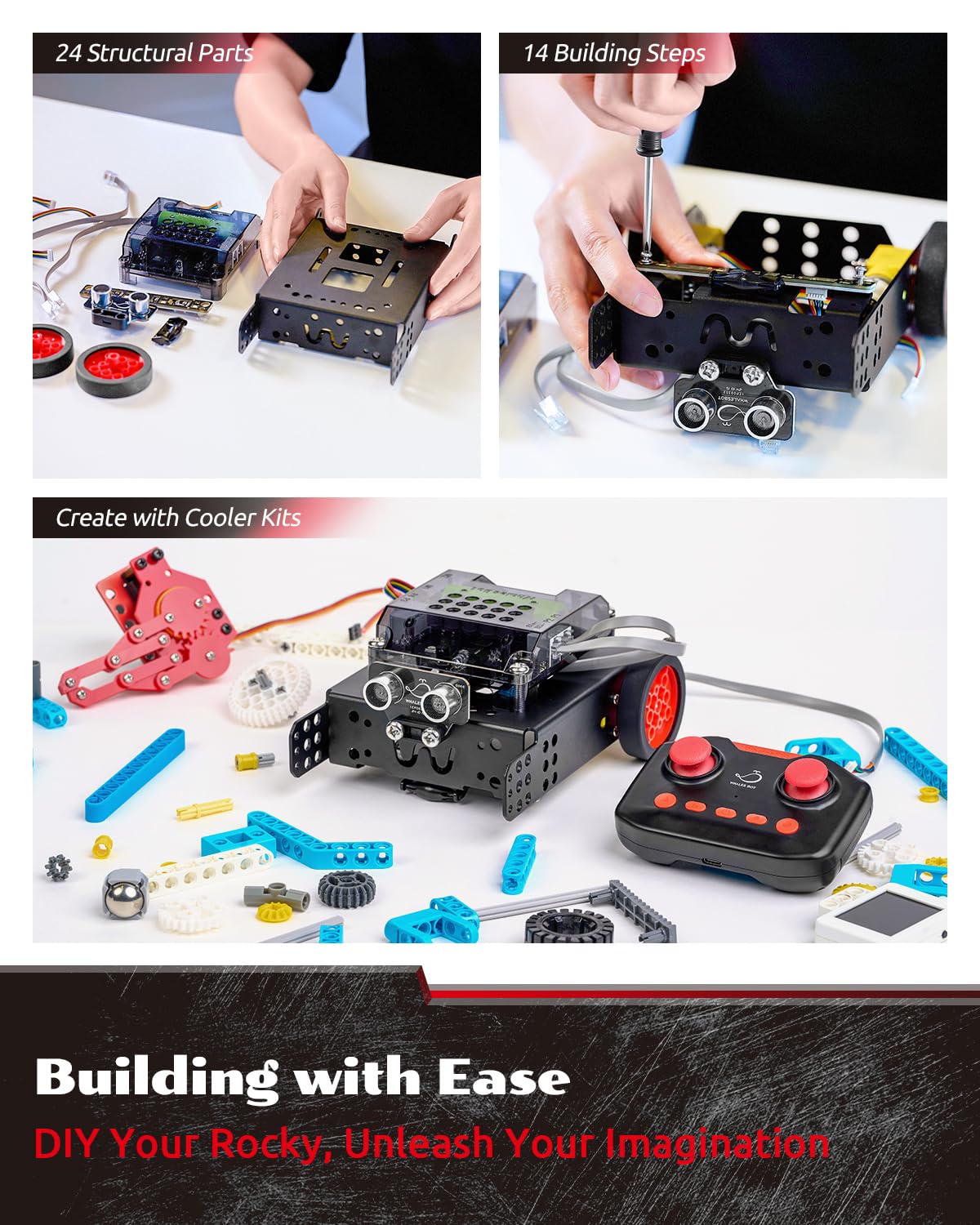 WhalesBot Rocky Coding Robot Car Kit for Kids 8-12 12-16, STEM Educational Engineering Toy, Scratch Python C Programming & Remote Control, Science Gift for 8 9 10 11 12+ Year Old Boys Girls