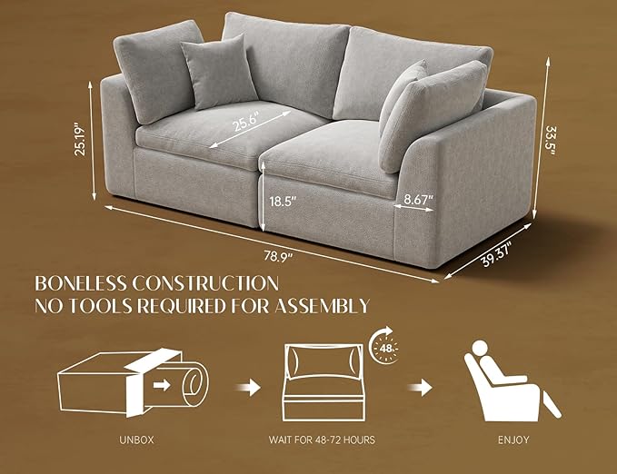 ohllob 78.9" Loveseat Sofa, Cloud Boneless Couches