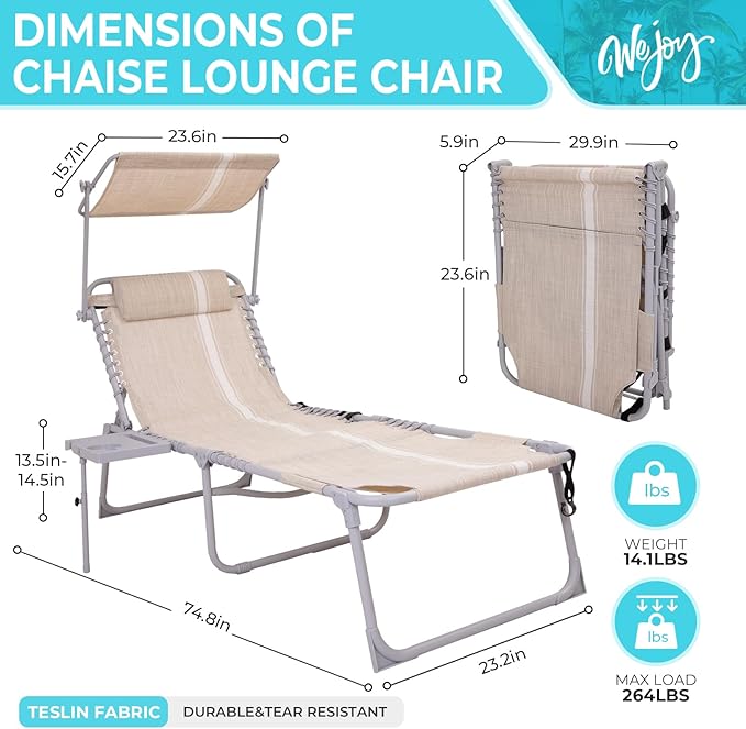#WEJOY Tanning Chair with Face Hole & Canopy & Side Table, 5 Positions