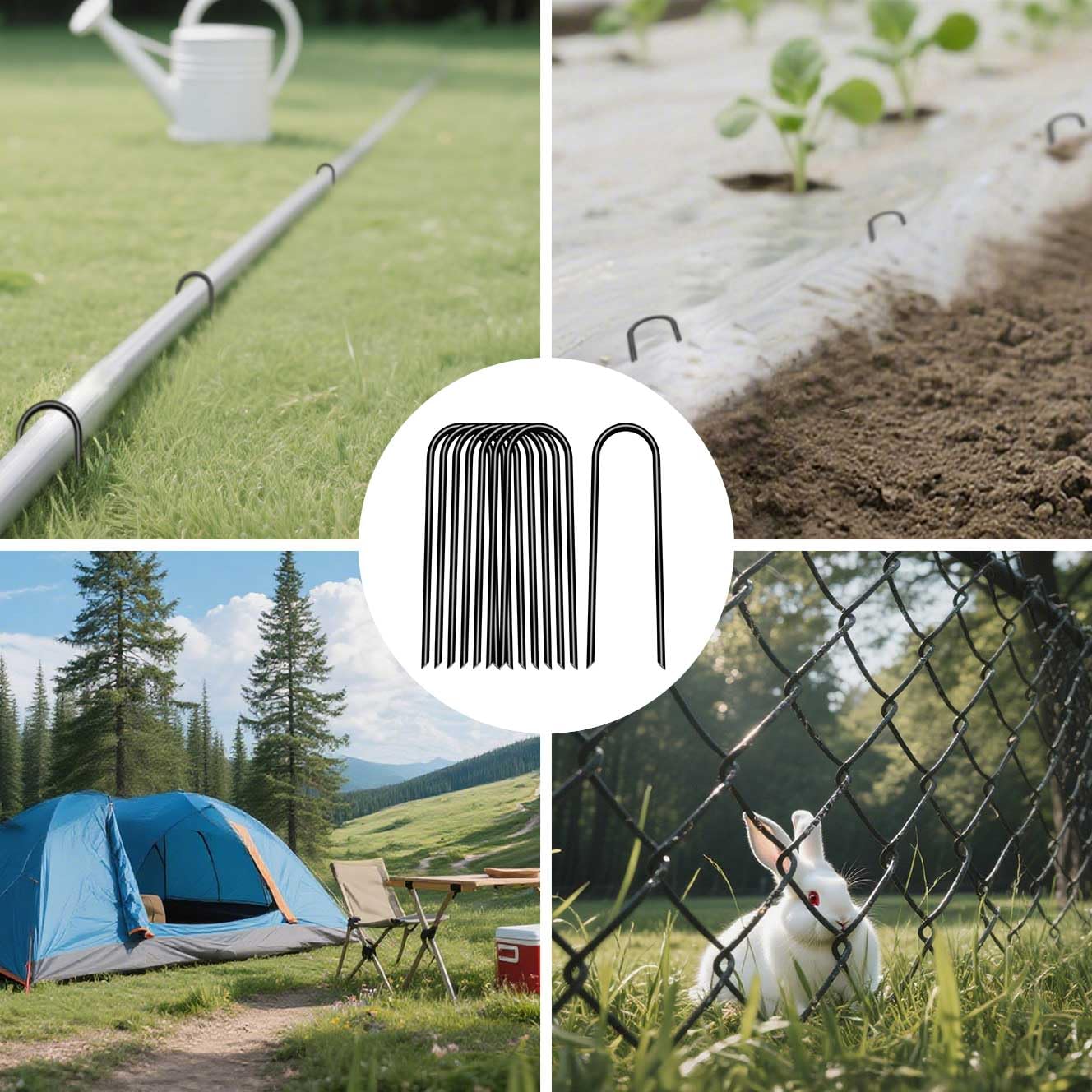 4 inch 25 Pack U Shape Black Garden Stakes,11 Gauge Garden Pins,U-Shaped Tent Stakes,Galvanized Landscape Staples for Yard Lawn,Tube, Landscape Fabrics,Irrigation Hose and Weed Barriers.