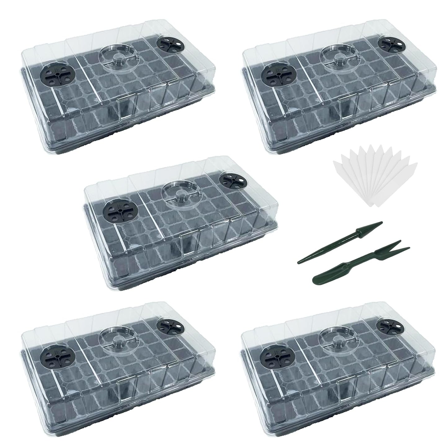 NICOLEKAY Seedling Trays Seed Starter Tray, 5-Pack Mini Propagator Plant Grow Kit Greenhouse with Humidity Vented Domes and Base for Seeds' Starting (40 Cells Per Tray, Total 200 Cells), Black