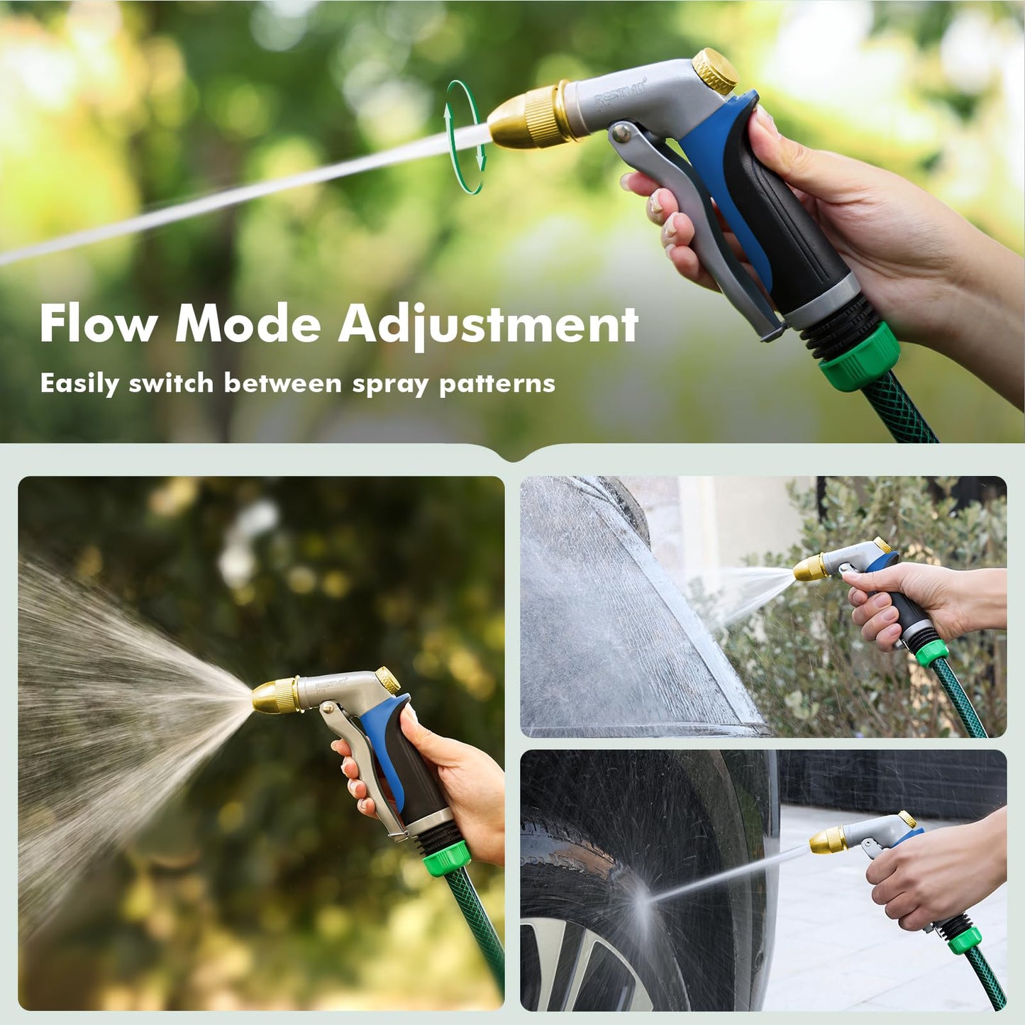 RESTMO Heavy Duty Metal Water Hose Nozzle, High Pressure Garden Hose Nozzle, Hose Sprayer Nozzle with Adjustable Spray Patterns for Garden Watering, Car Washing, Patio and Pet, Blue