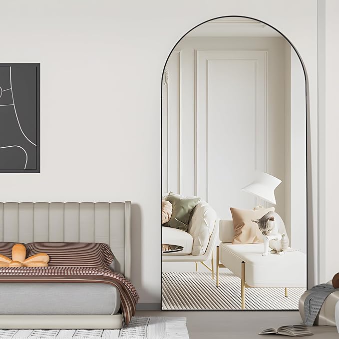 Arch Full Length Mirror Arched Floor Mirror 76"x34" with Stand Large Wall Mirrors Full Body Mirror Black Standing Hanging or Leaning Against Wall for Bedroom Entry, Bedroom, Living Room
