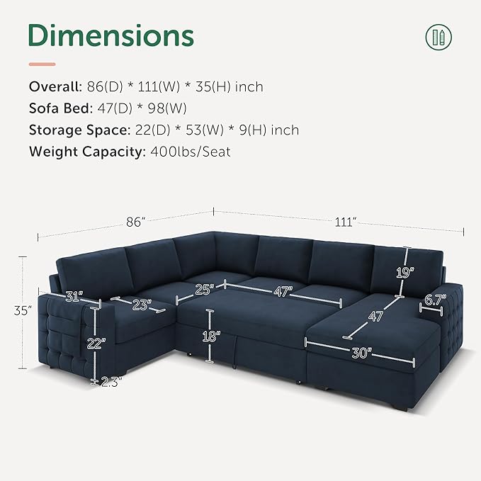 HONBAY Sectional Sleeper Sofa