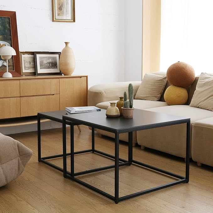 Wisfor Nesting Tables Set of 2, Nesting Black Coffee Table Set
