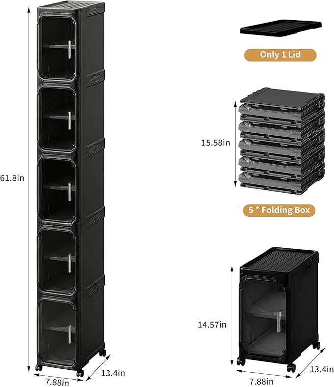 5-Tier Tall Narrow Storage Cabinet, Slim Bathroom Storage Cabinet