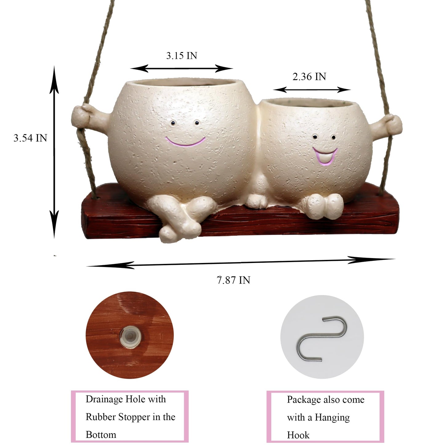 Dolkgy Hanging Planter Swinging Face Planters, Unique Head Flower Pots for Indoor Outdoor Plants, Cute Face Vase Funny Fence Wall Planter Succulent Pots