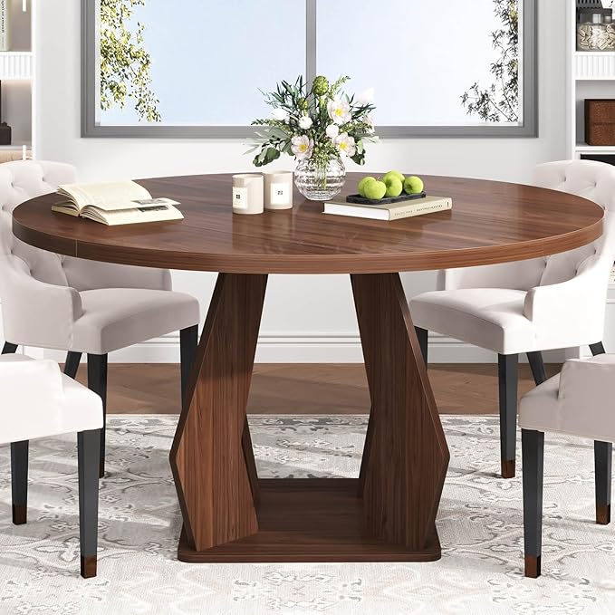IBF Walnut Round Dining Table, Modern Wood Dinner Tables, Round Kitchen Table