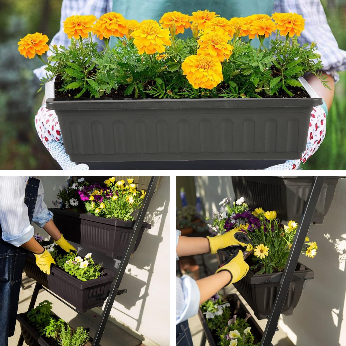 Homdox 5-Tier Elevated Garden Bed with Lockable Caster Wheels - Freestanding Vertical Raised Bed with 5 Garden Planter Boxes- Perfect to Grow Vegetables Herbs Flowers Indoor(Black)