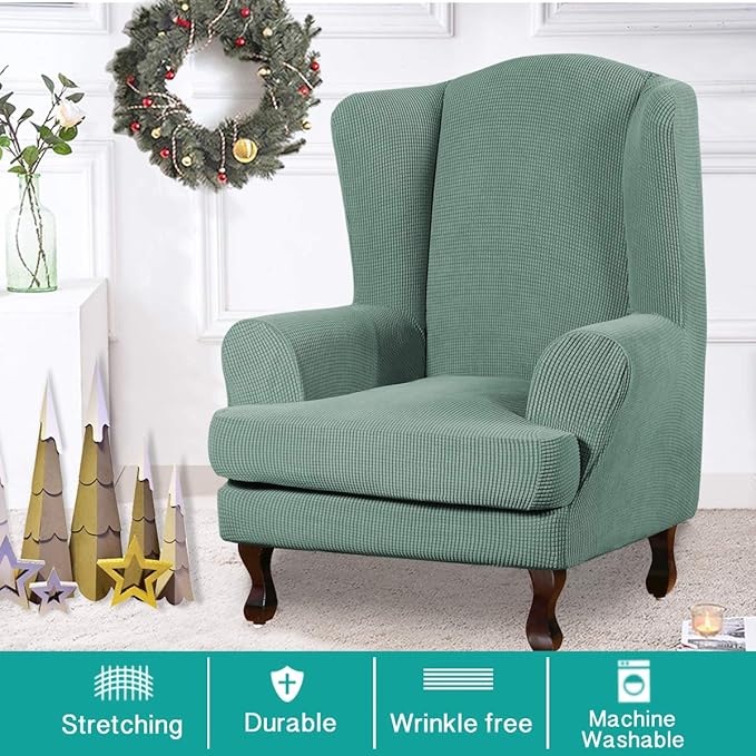 Turquoize Wingback Chair Covers 2 Piece Wing Chair Slipcover Stretch Slipcovers