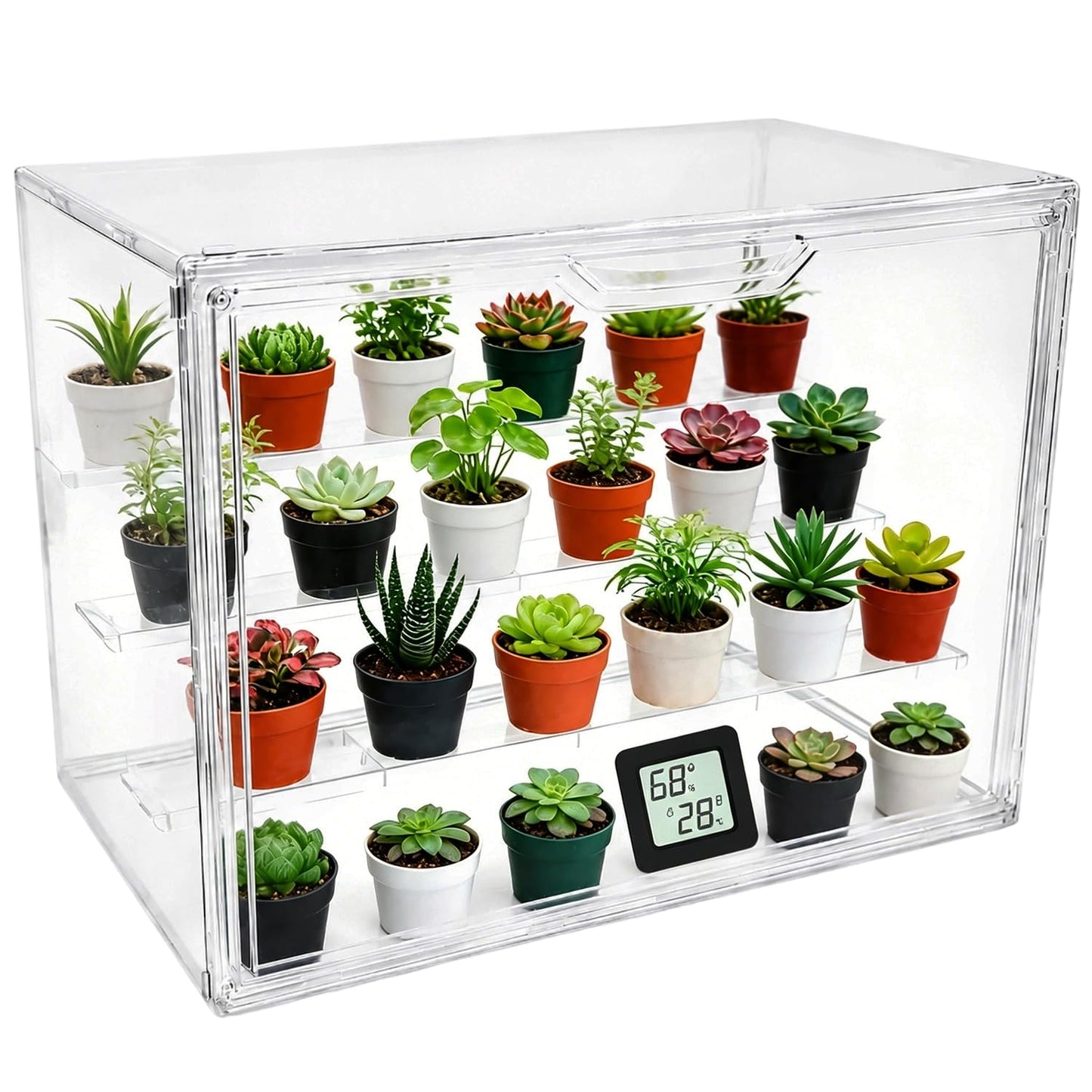 LOLEDE Clear Acrylic Mini Greenhouse Indoor, Small Stackable Tabletop Portable Acrylic Green House with Magnetic Door for Plant Seed Germination, Home Gardening Display,etc. (14.2x8.7x10.6in, 1 Pack)
