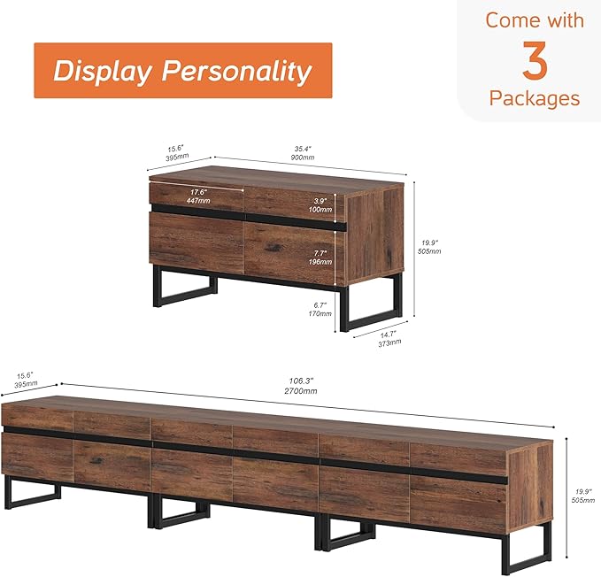WAMPAT Modern TV Stand for 32-110 Inch TVs, Wood Entertainment Center