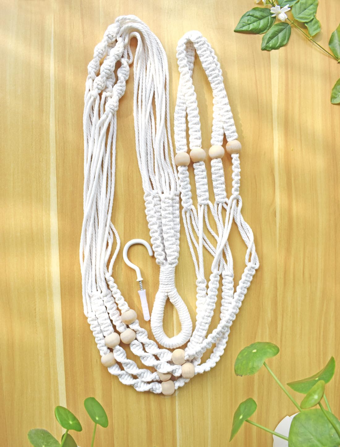 Xibelezal Macrame Plant Hanger Extra Long (52") Indoor Plant Holder with Beads, no Tassel- Long Plant Hanger for Tall Ceiling- Hanging Plant Holder for 6”-14”Pots -(1 Pack)