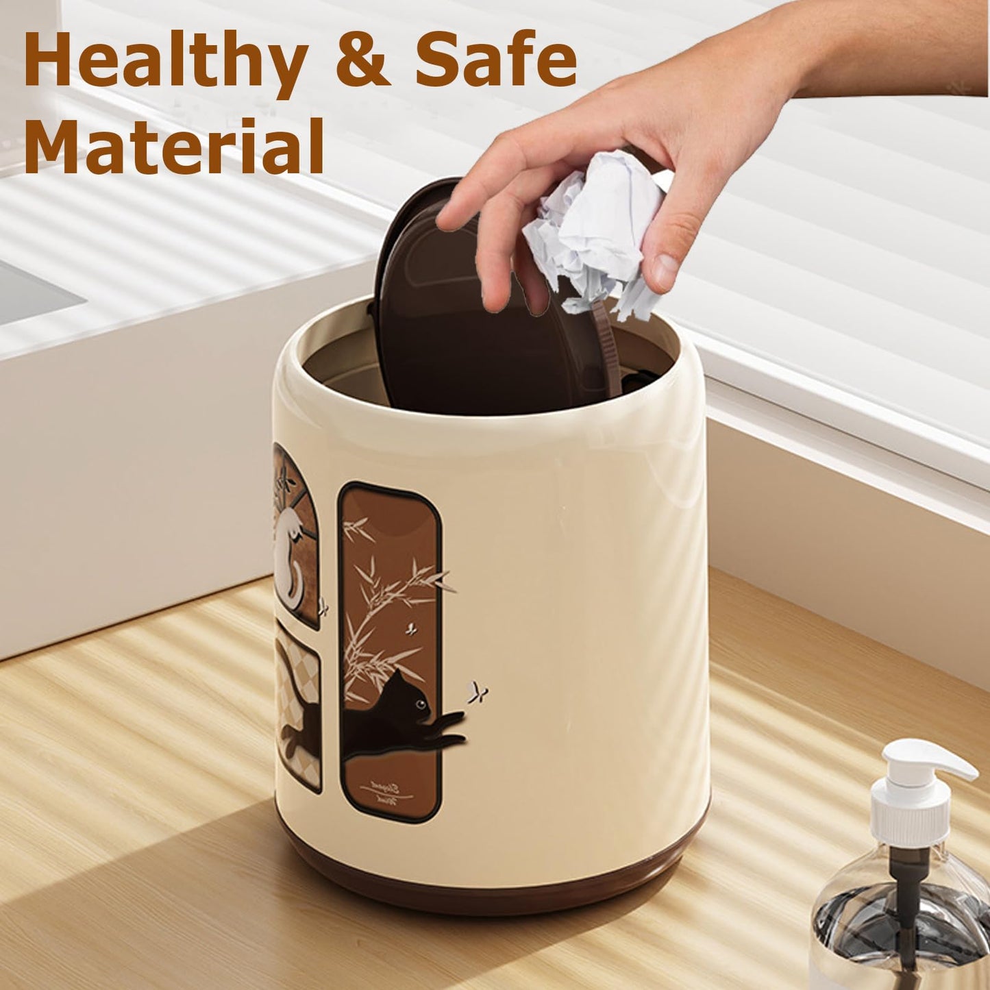 Folemah Vintage Style Desktop Trash Can, Large Capacity Cute Swing Lid Design, Creative Home Office Desktop Trash Bin, Stylish and Tabletop Garbage Can
