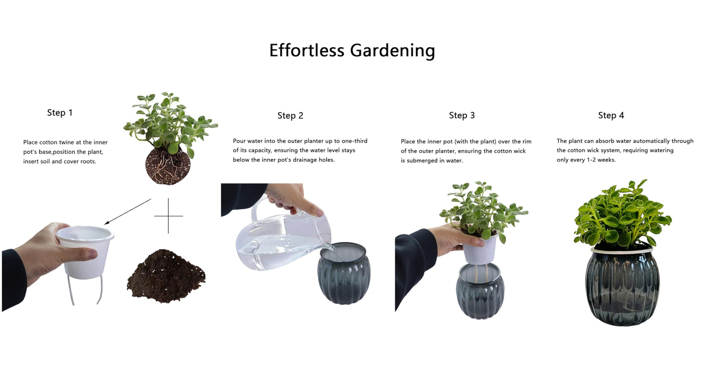 Cornasee 4" Pumpkin Planter Self Watering Pot, 4-Pack Small Plastic Planters for Indoor Plants,Flowers,Succulent,African Violets (Black, 4")