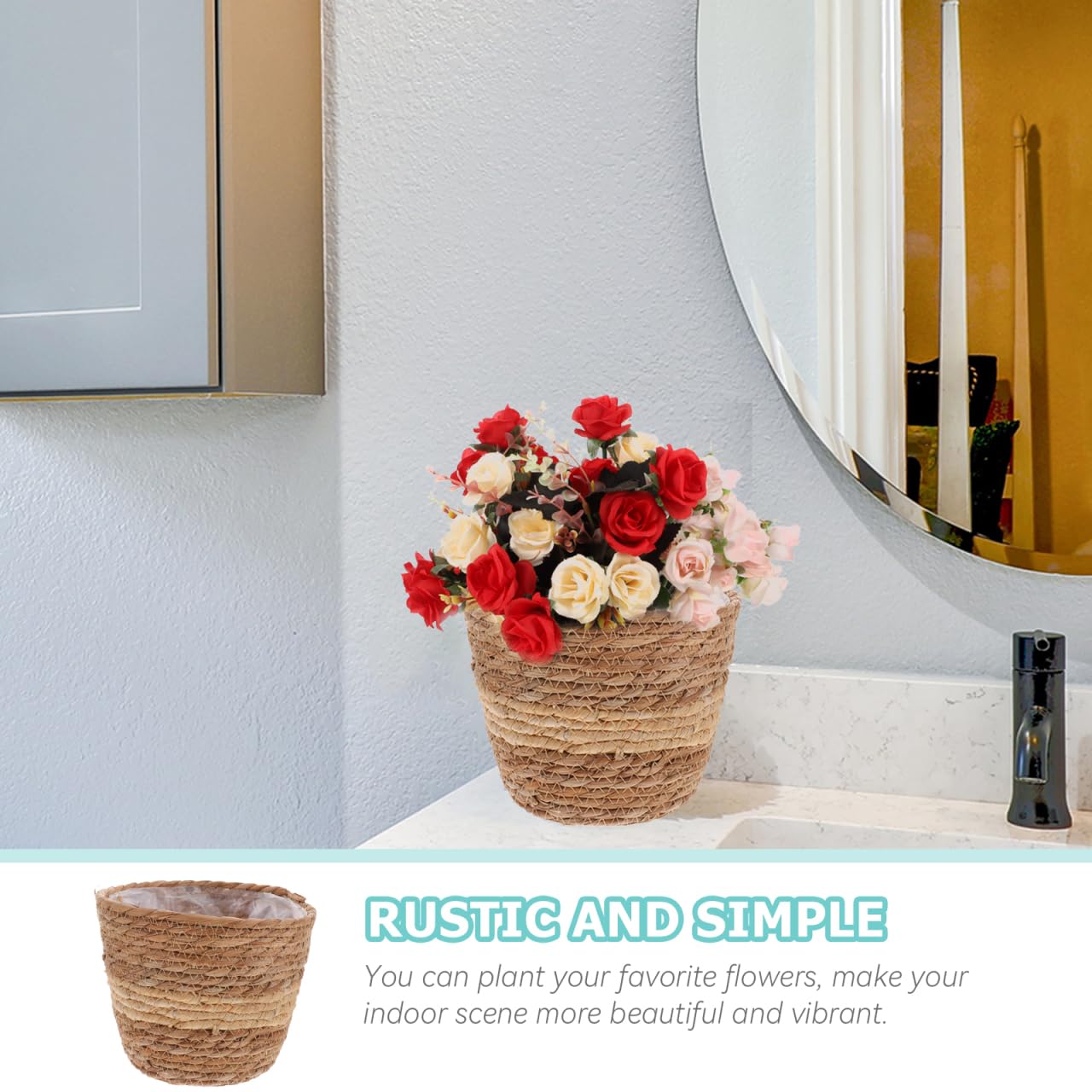Toddmomy Woven Plant Pot Basket Handwoven Planter for Indoor Plants Natural Rattan Flower Basket 7.08X7.08X5.90 Inch Lightweight Decorative Storage Container