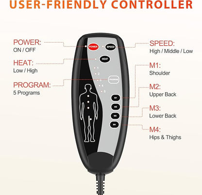 Back Massager with Heat, Seat Massager with 8 Powerful Vibration Motors, Portable Massage Chair Pad for Office Home Use, Gift for Men/Women/Family/Friends