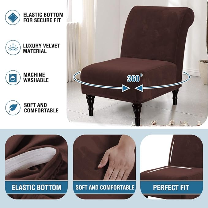 H.VERSAILTEX Armless Accent Chair Covers Thick Velvet Armless Chair Slipcovers