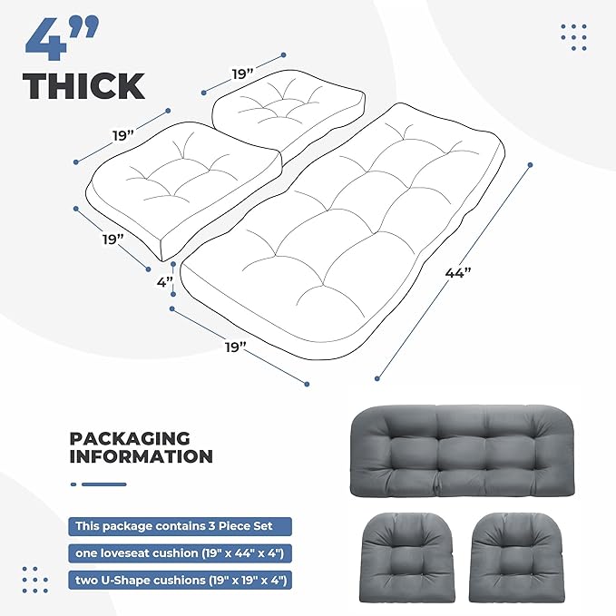 DANGHOOGY Wicker Chair Cushions, Waterproof Outdoor Loveseat Cushions