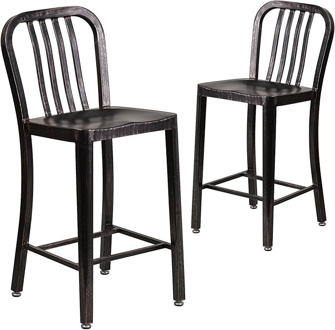 Flash Furniture Gael Commercial Grade 2 Pack 24" High Black-Antique Gold Metal