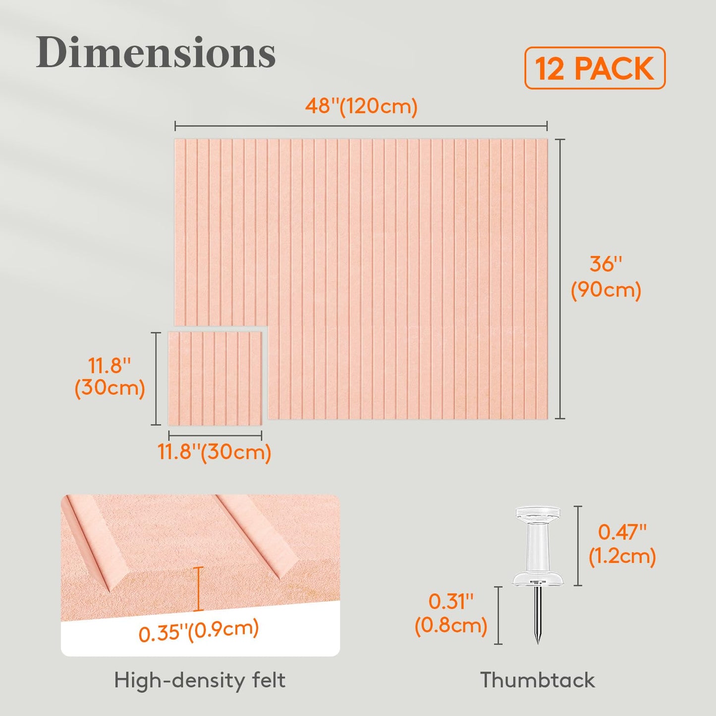 Lifewit Felt Slatted Bulletin Board, 12 Pack Self-Adhesive Panel, 48"x 36" Total Size, Cork Board Alternative, Pin Message Board with 30 Pushpins for Room and Office Decor, Home, Dorm, Pink