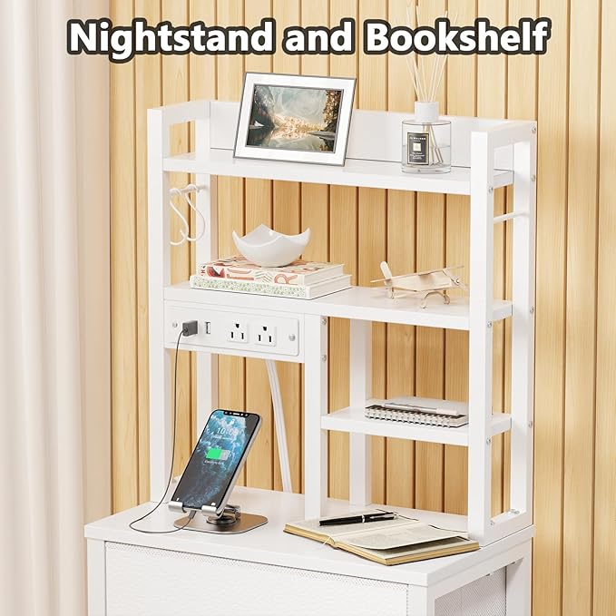 Furnulem Tall Night Stand, 52.1 Inch LED Nightstand