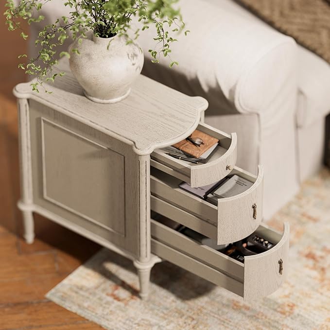 STO'SENSE Nightstand w/Charging Station & 3 Drawers, Pre-Assembled, Vintage
