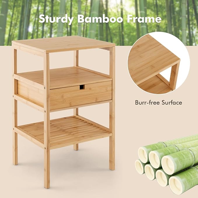 Giantex Bamboo Nightstand, Wood Side Table