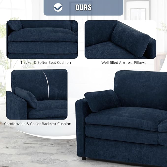 Classic Chenille Sofa Set with 2 Extra Armrest Pillows, Loveseat and 3-Seat