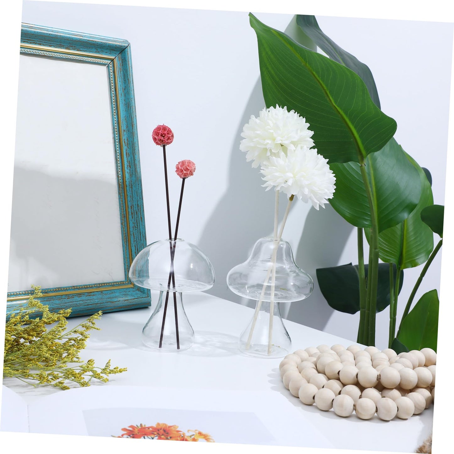 STOBOK Mushroom Decor 2 Pcs Clear Mushroom Vases Small Glass Vases Hydroponics Plant Flower Pot Flower Arrangement Desk Wedding Garden Decorative Decor Terrarium
