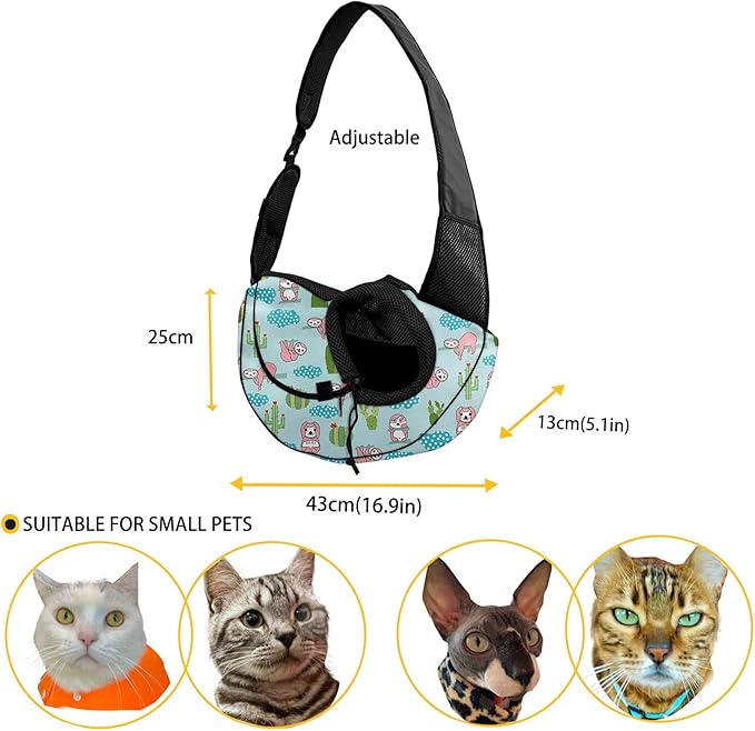 FUSURIRE Pink Flower Printed Pet Sling Carrier for Small Dogs and Cats,Floral Puppy Carrier Front Backpack with Adjustable Strap Breathable Travel Bag Mesh Outdoor Dog Carrier Front Pack