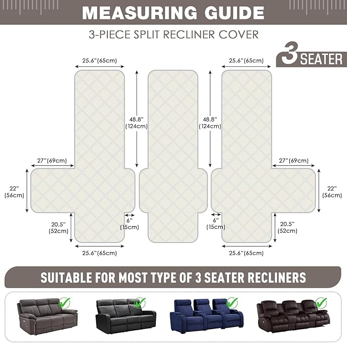 TAOCOCO Waterproof Recliner Sofa Cover, Non Slip Split Recliner Couch Covers
