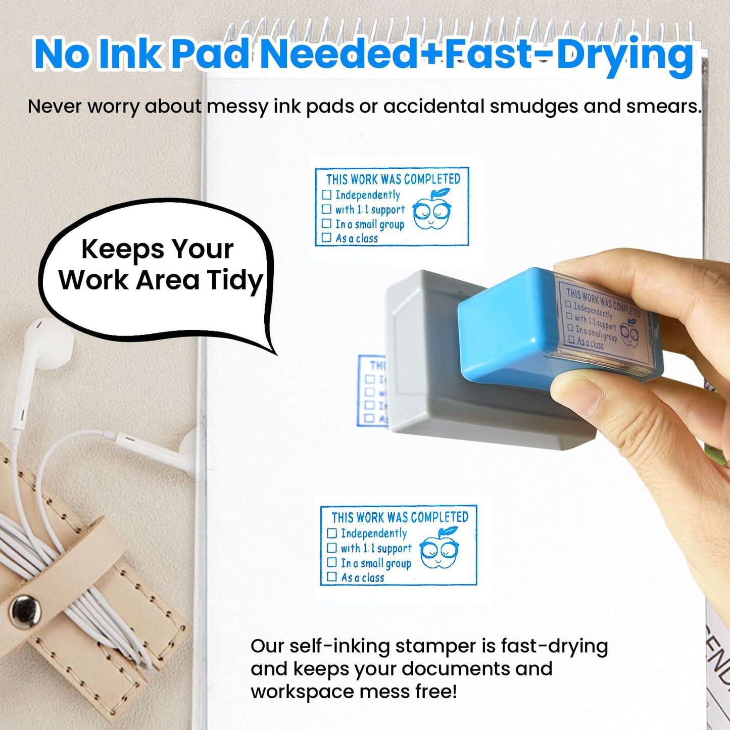 Special Accommodations Self Inking Stamp for Teachers SPED Modifications Rubber Teacher Stamp First Day of School Back to School Teacher Must Haves Dormitory Supplies This Work was Completed (Blue)