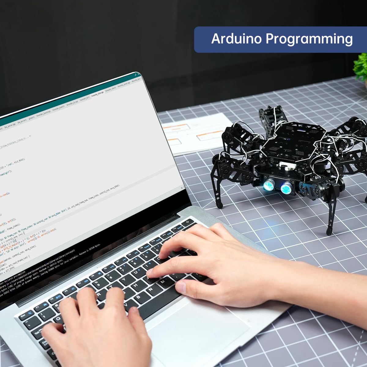 18DOF Hexapod Robot for Arduino Programming, Spider Walking Crawling Self-Balancing AI Vision Voice Control Obstacle Avoidance, STEM Education Open Source Robot with Tutorials, miniHexa Advanced Kit