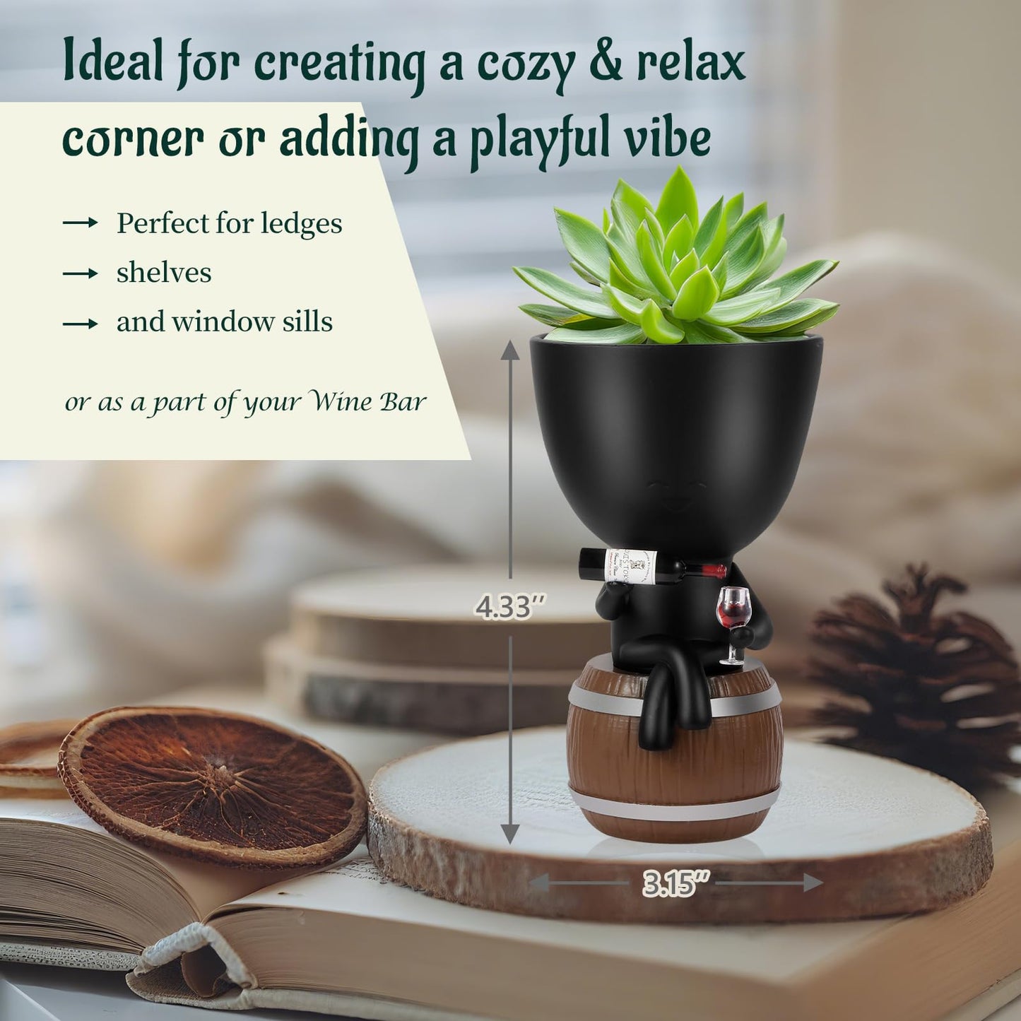 Wnsamoddy Funny Face Planter Pots with Drainage - Resin Head Flower Pot for Indoor Outdoor Succulents Cactus, Unique White Elephant Gifts for Wine & Plant Lovers, Home Office Desk Decor
