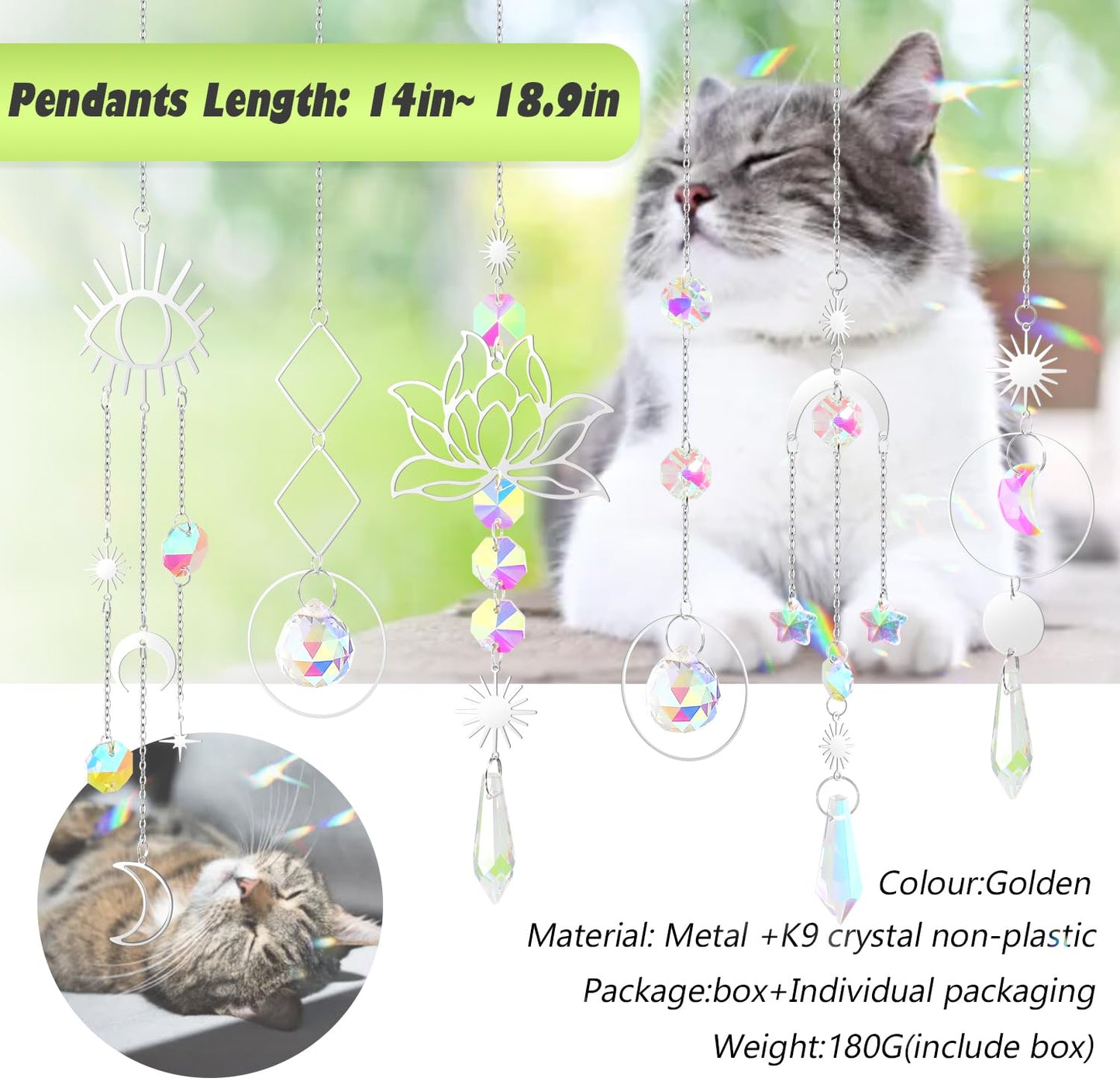 ilclviz Suncatcher Crystal Hanging Sun Catcher Prism with Chain Pendant Ornament Crystal Balls for Window 6 Pieces