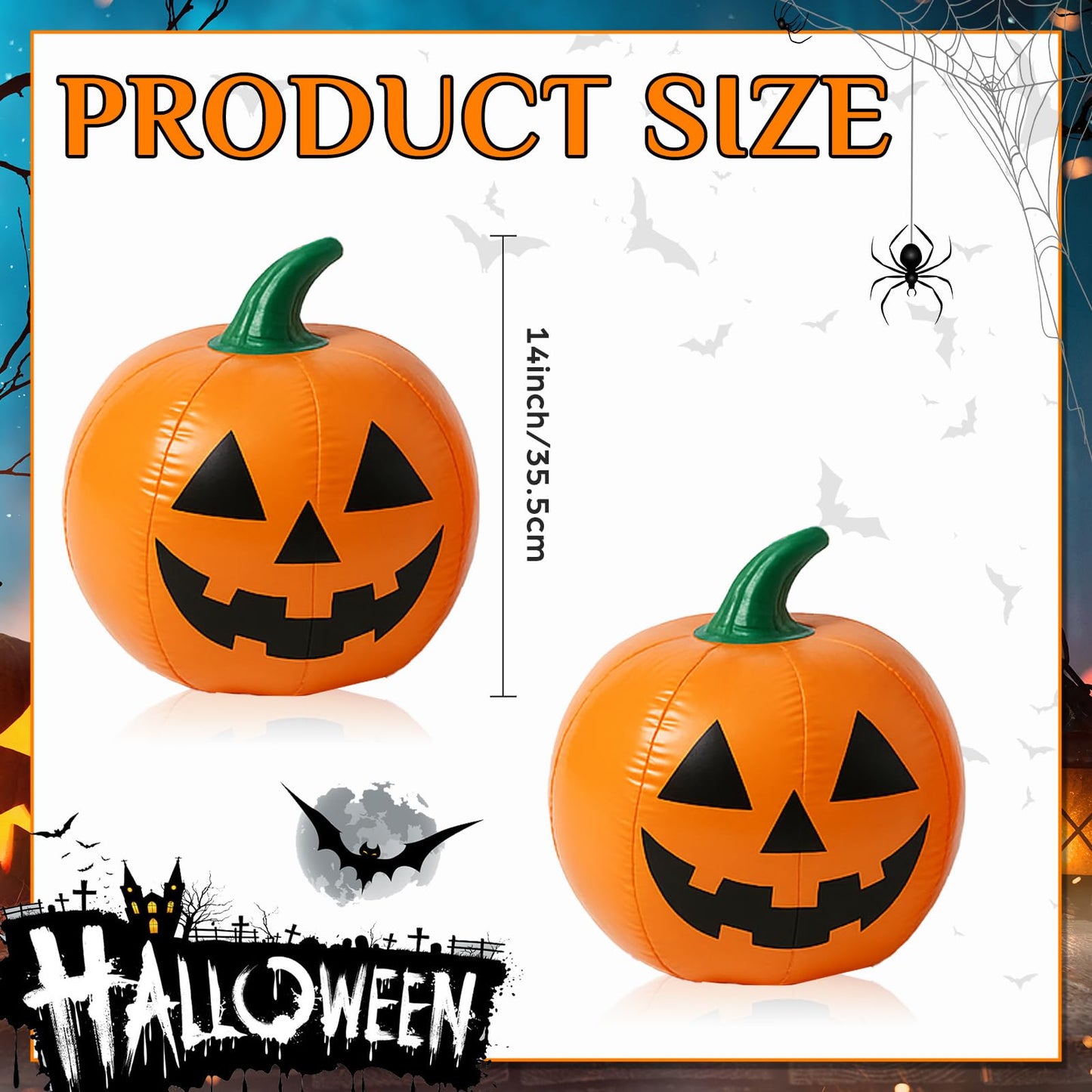 Vertintong 12 Pcs Halloween Pumpkin Beach Balls Inflatable Decorations 14 Inches Plastic Jack O Lantern Party Decoration Inflatable for Halloween Yard, Garden, and Lawn