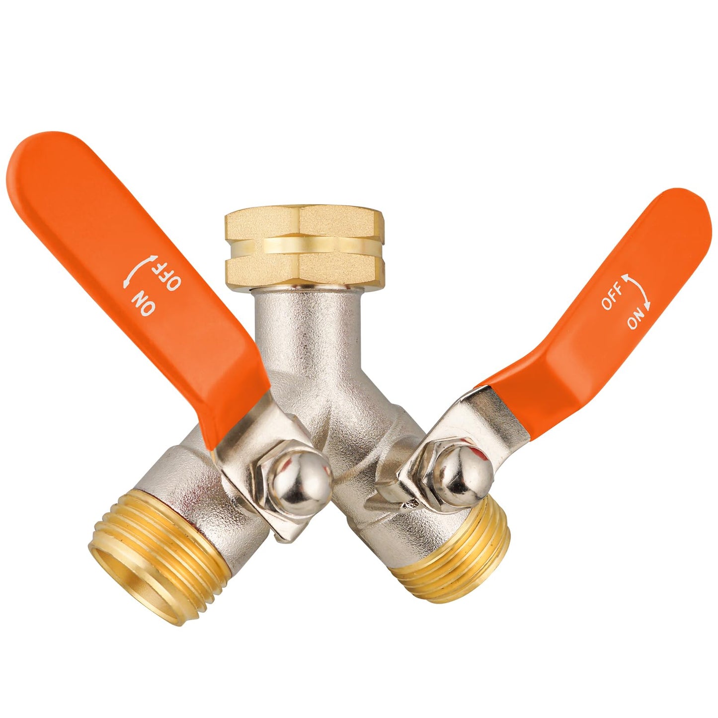 DINGBAI 2 Way Hose Splitter, Brass High Flow Garden Hose Splitter Heavy Duty, Hose Connector, Water Spigot Splitter, Full Flow Faucet Splitter with shutoff, 3/4” GHT Inlet