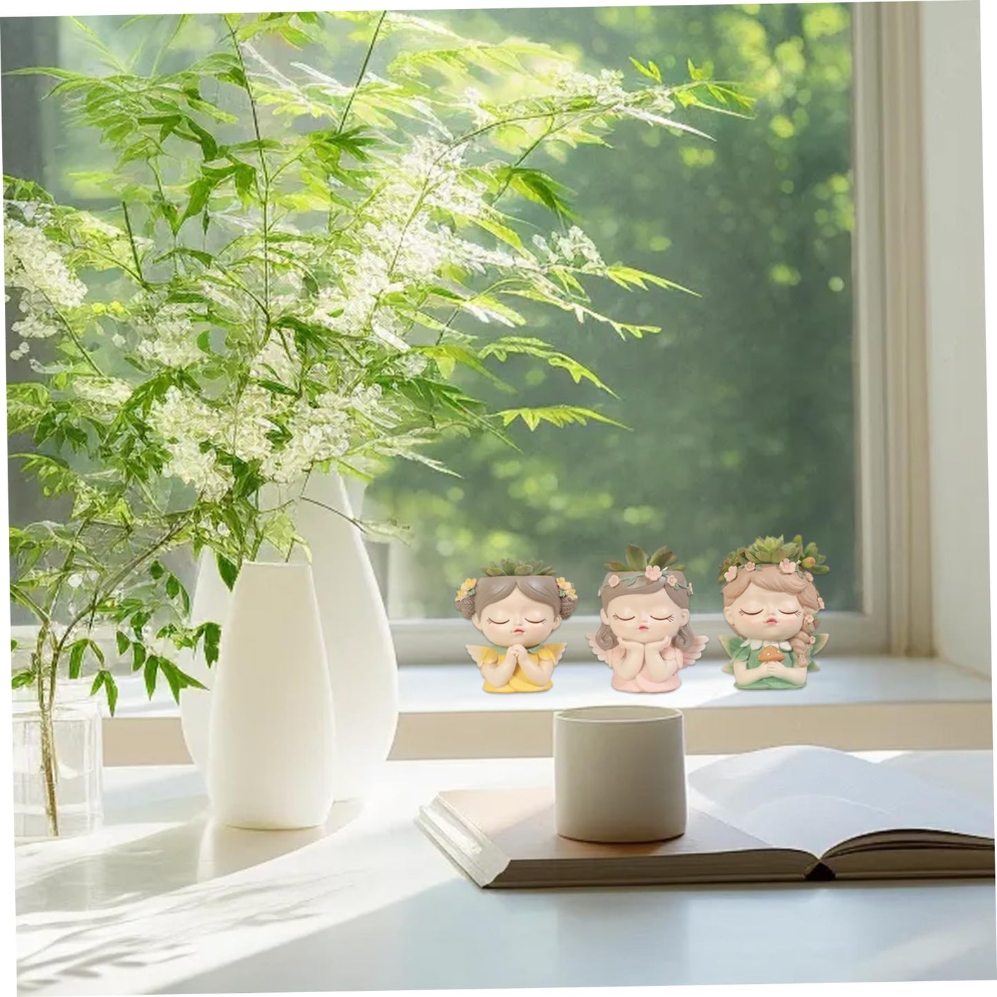 BEAHING Face Planter, Fairy Girl Face Plants Pots, Resin Waterproof Head Pot with Drainage Hole, Small Girl Face Succulent Pots for Indoor Plants Tiny Cactus (Praying)