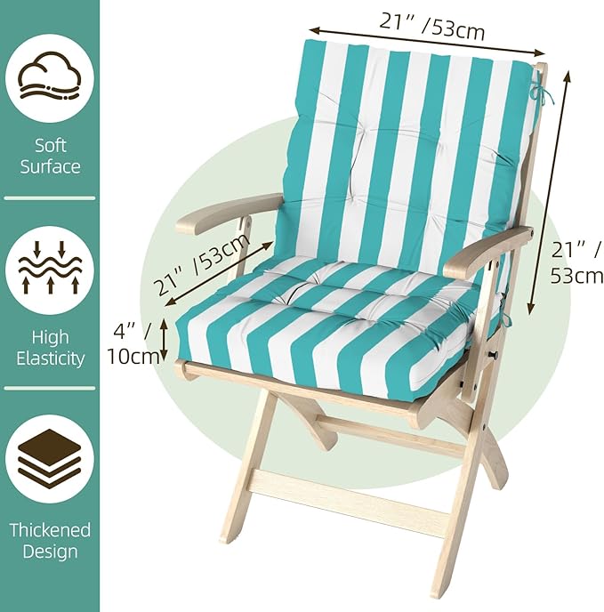 Outdoor Chair Cushion, High Back Soft Seat Pad, Indoor Outside Use,