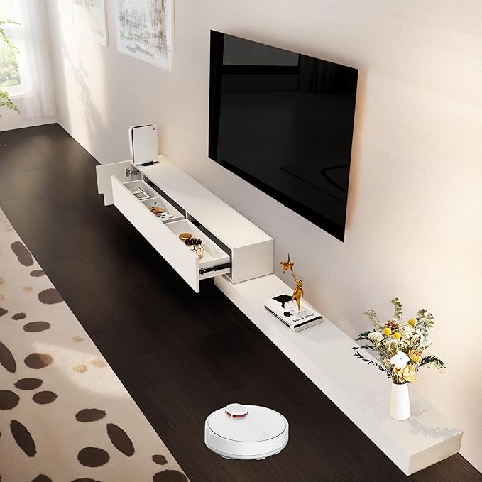 Retractable TV Stand, Solid Wood Minimalist TV Shelf, Mid-Century TV Console