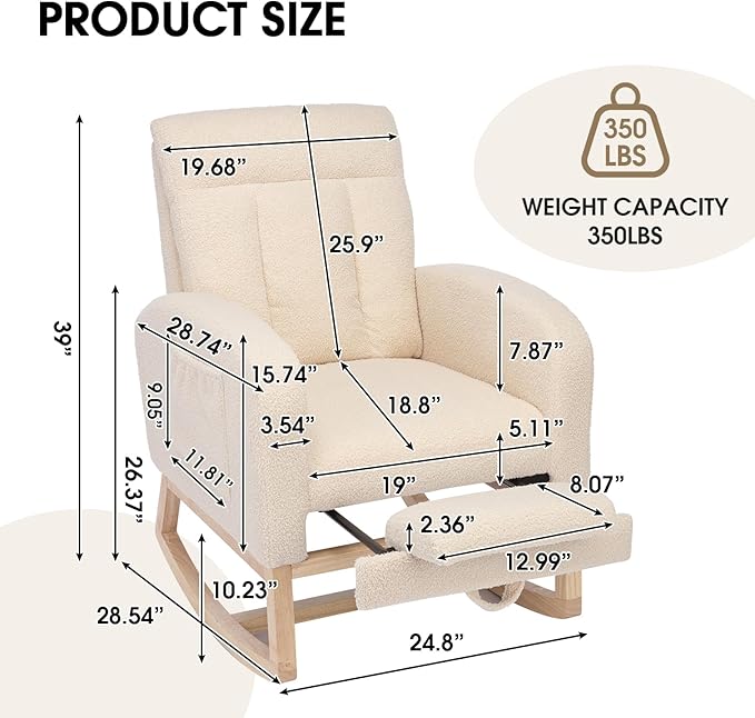 NIOIIKIT Modern Nursery Rocking Chair, Teddy Upholstered Rocking Chair