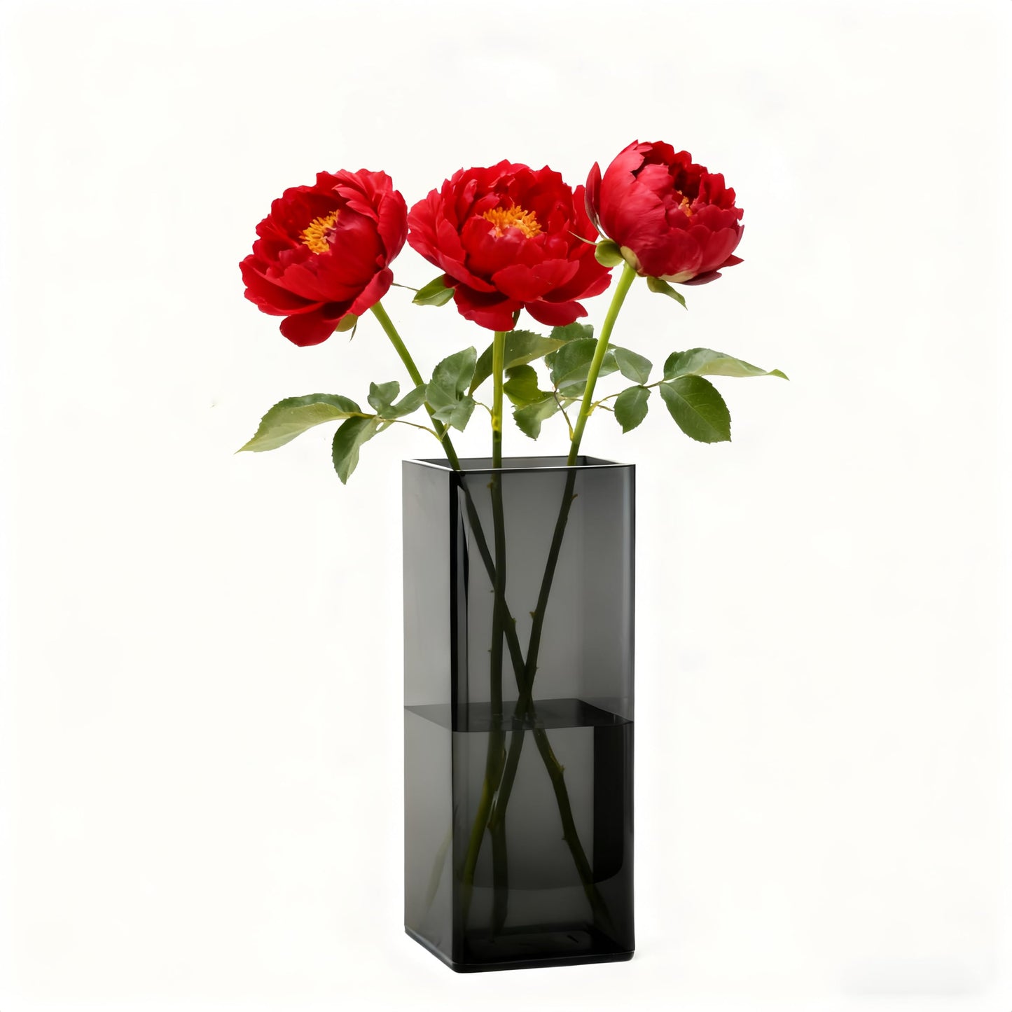 Guluto Acrylic Square Flower Vase, Non-breakable Vase, 5" x 5" x 10" Tall Grey Vases for Flower, Large Cube Floral Plant Container, Planter Terrarium for Wedding Party Event, Home Office Decor