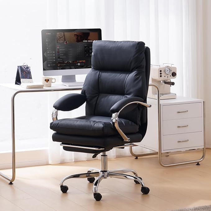 LEAGOO Office Chair with Foot Rest, Swivel Computer Desk Chair PU Leather