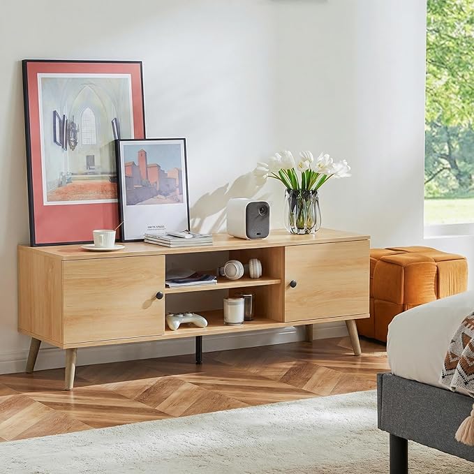 Sweetcrispy TV Stand for 55 60 inch TV, Modern Mid Century Entertainment Center