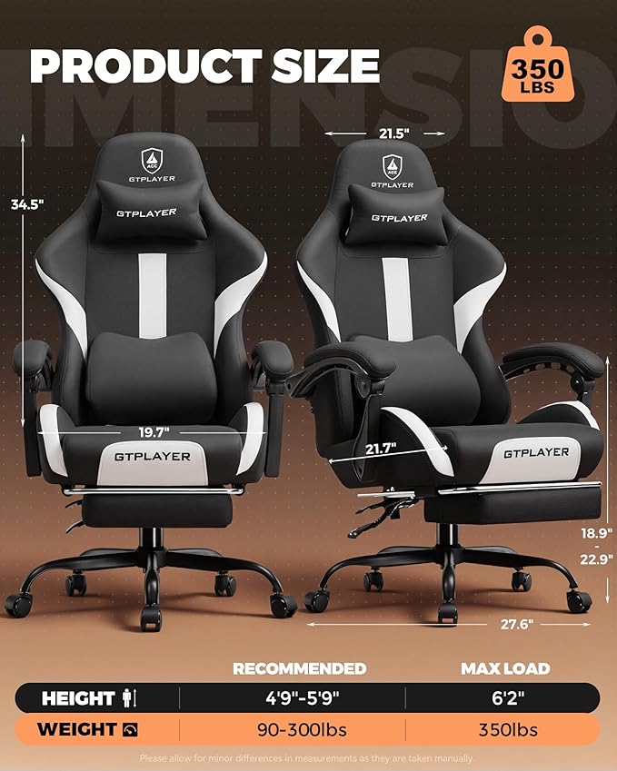 GTPLAYER Gaming Chair with Foot Rest & Pocket Spring Cushion, Ergonomic High