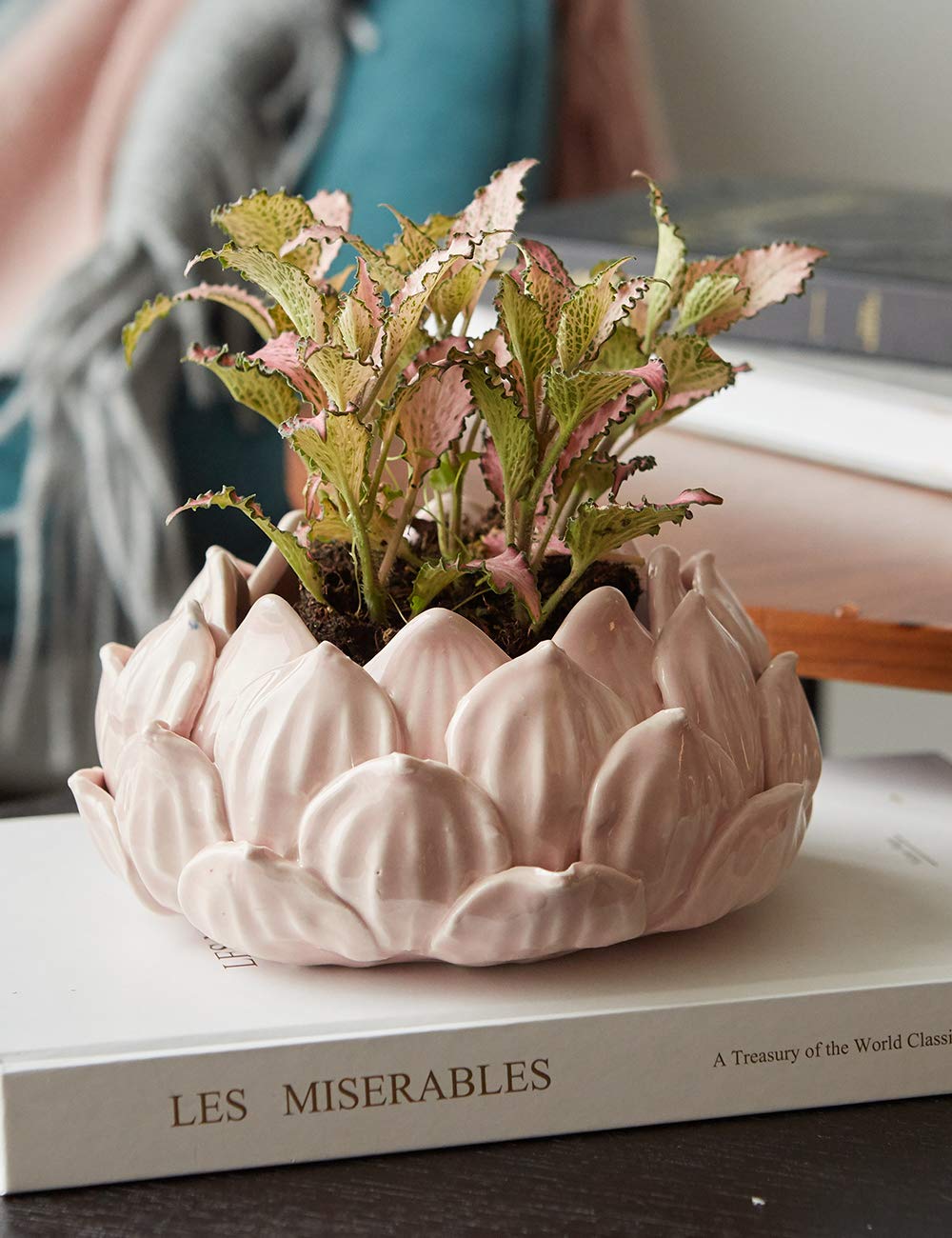 SEINHIJO Indoor Planter Ceramic Succulent Cactus Pot Flower Gift Modern Decor Art for Living Room Office Home Pink 7.1inch