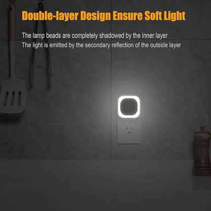YUNLEX 2 Pack Daylight White Night Light, Gentle Eye-Care with Dimmable Wide-Glow & Indirect Reflection, Auto Dusk to Dawn Sensor, Plug in for Kitchen Counter, Garage Workshop, Laundry, Hallway